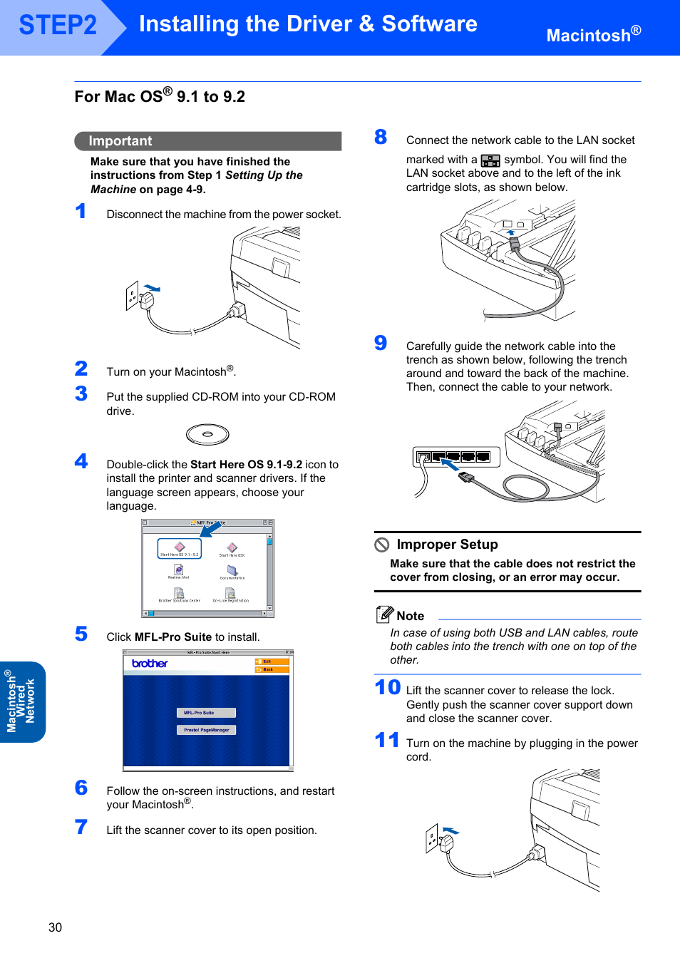 For mac os® 9.1 to 9.2, For mac os, 1 to 9.2 | Step2, Installing the driver & software, Macintosh | Brother DCP-340CW User Manual | Page 32 / 43