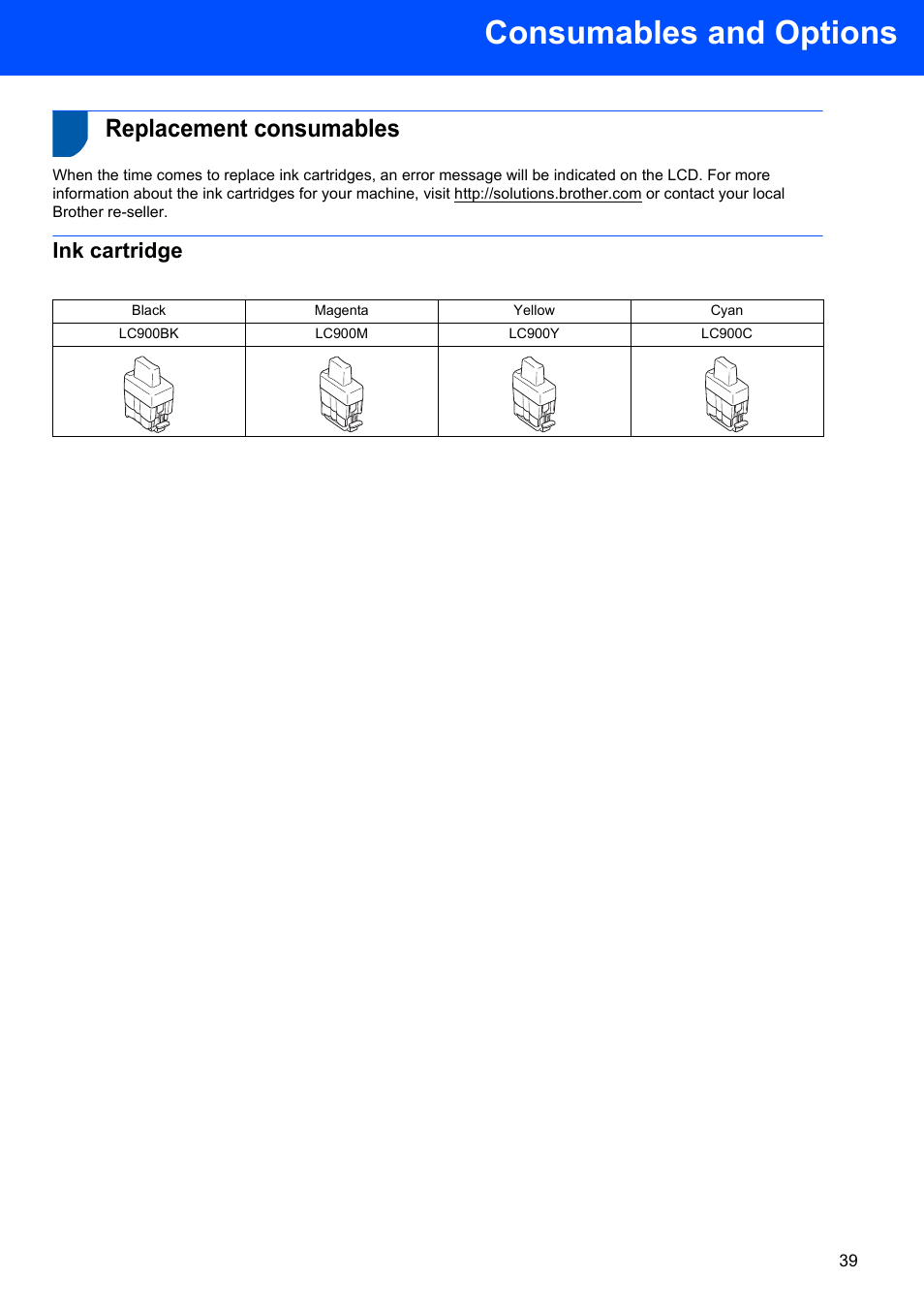 Consumables and options, Replacement consumables, Ink cartridge | Brother DCP-340CW User Manual | Page 41 / 43