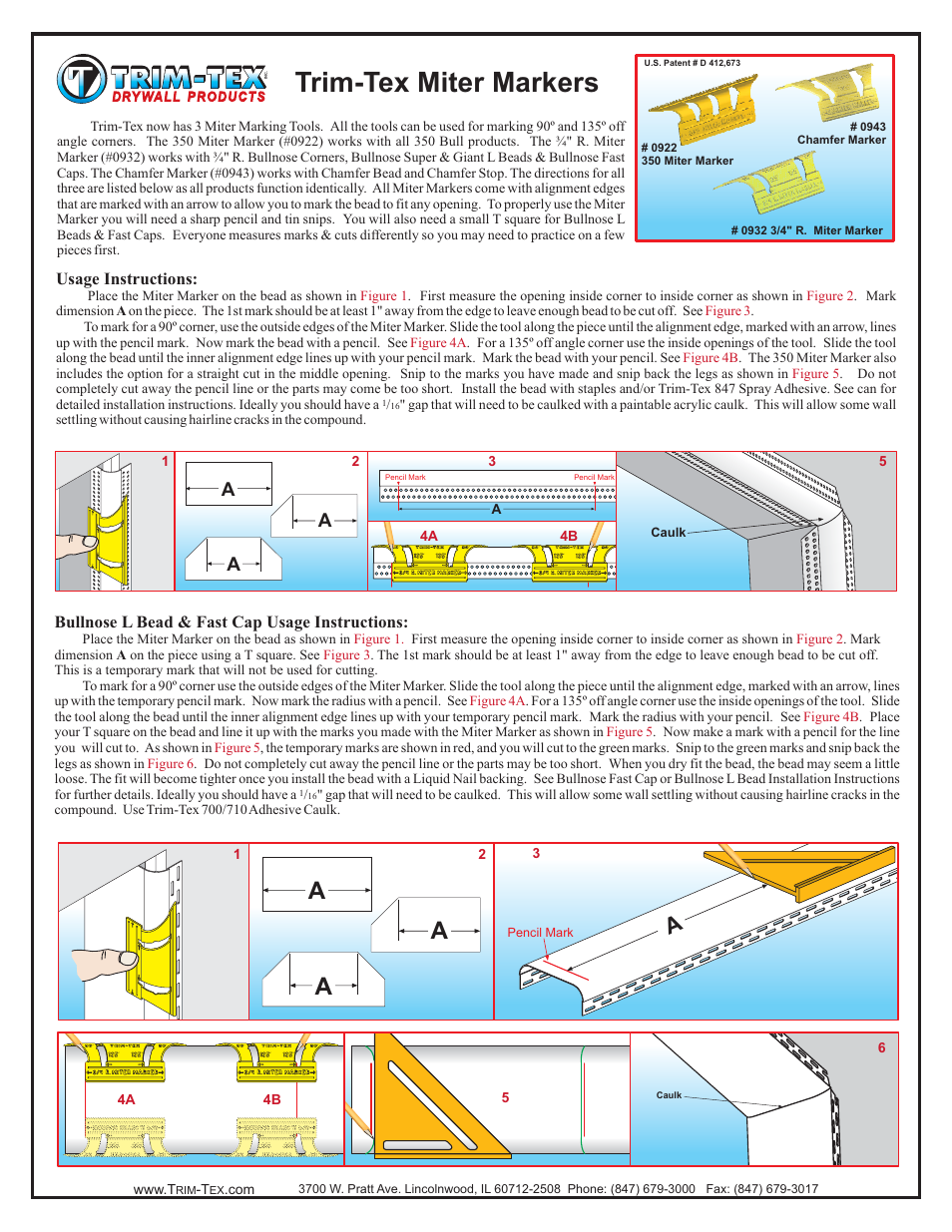 Trim-Tex Miter Marker User Manual | 2 pages