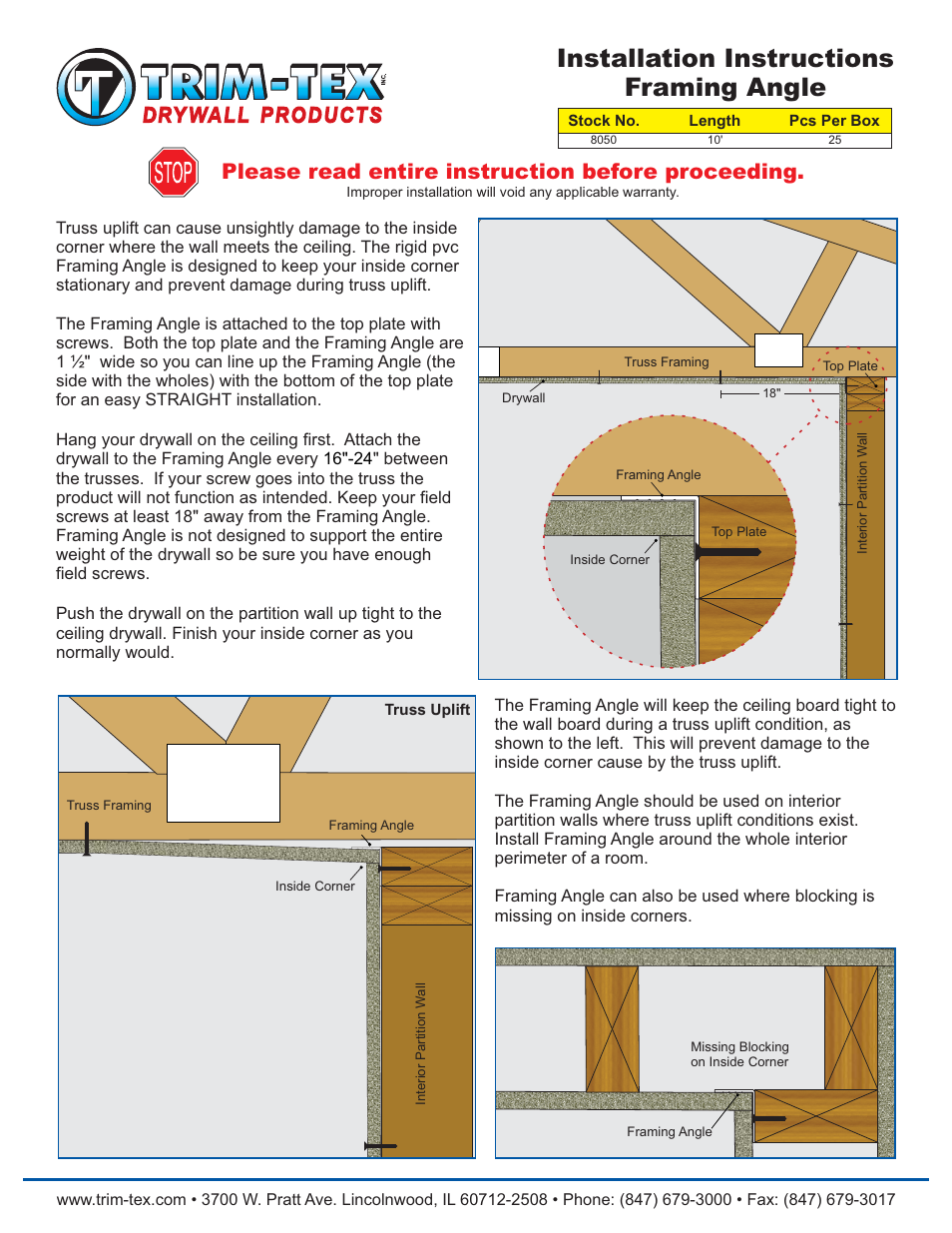 Trim-Tex Truss Backing Angle User Manual | 1 page