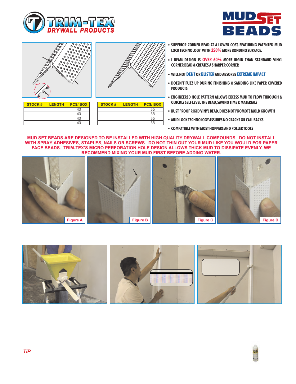 Trim-Tex Mud Set Rigid Corner Bead User Manual | 2 pages