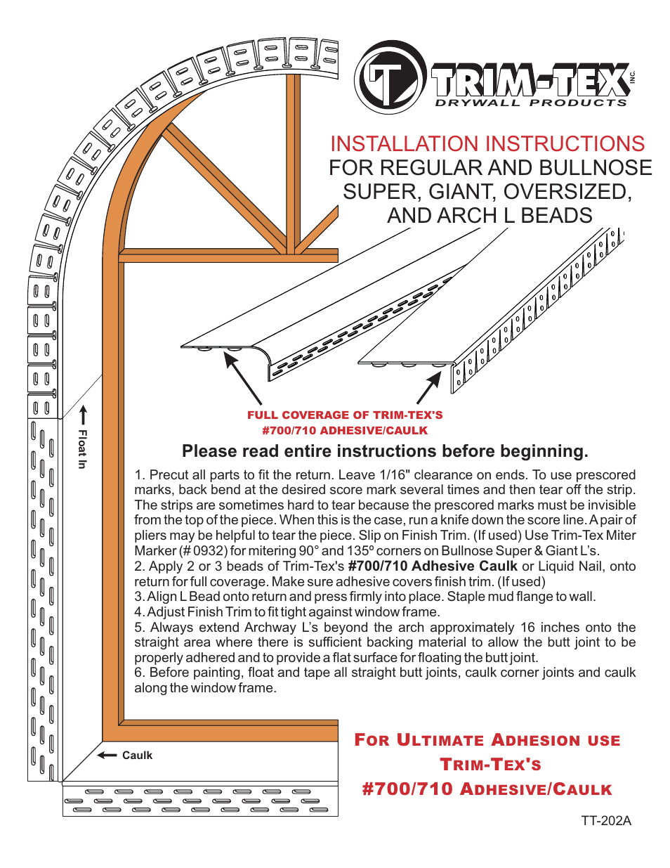 Trim-Tex Regular and Bullnose L Beads User Manual | 2 pages