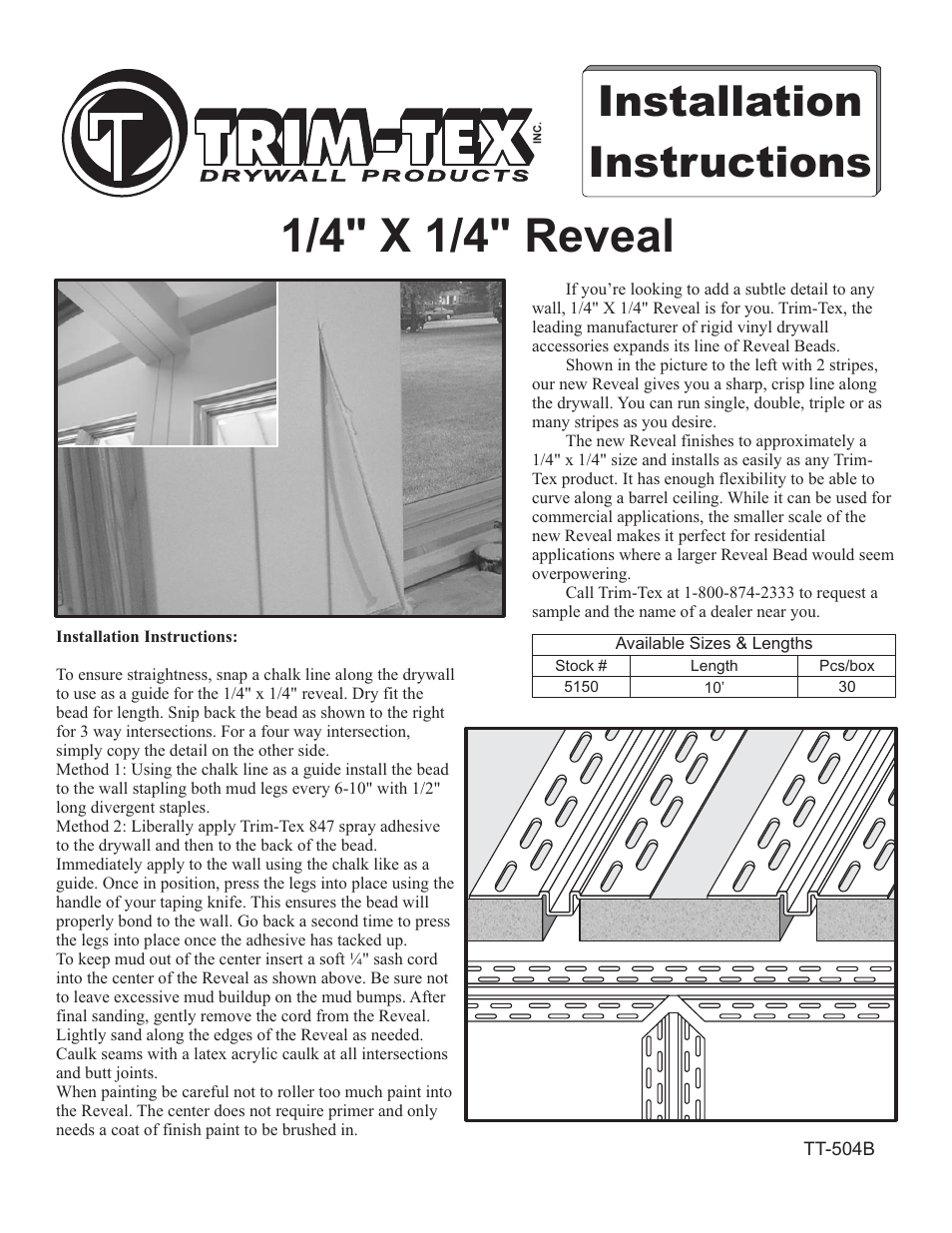 Trim-Tex Reveal Bead User Manual | 1 page