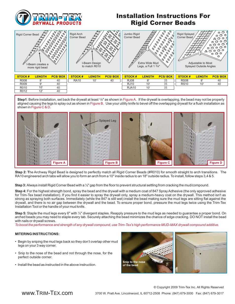 Trim-Tex Rigid Corner Bead User Manual | 2 pages