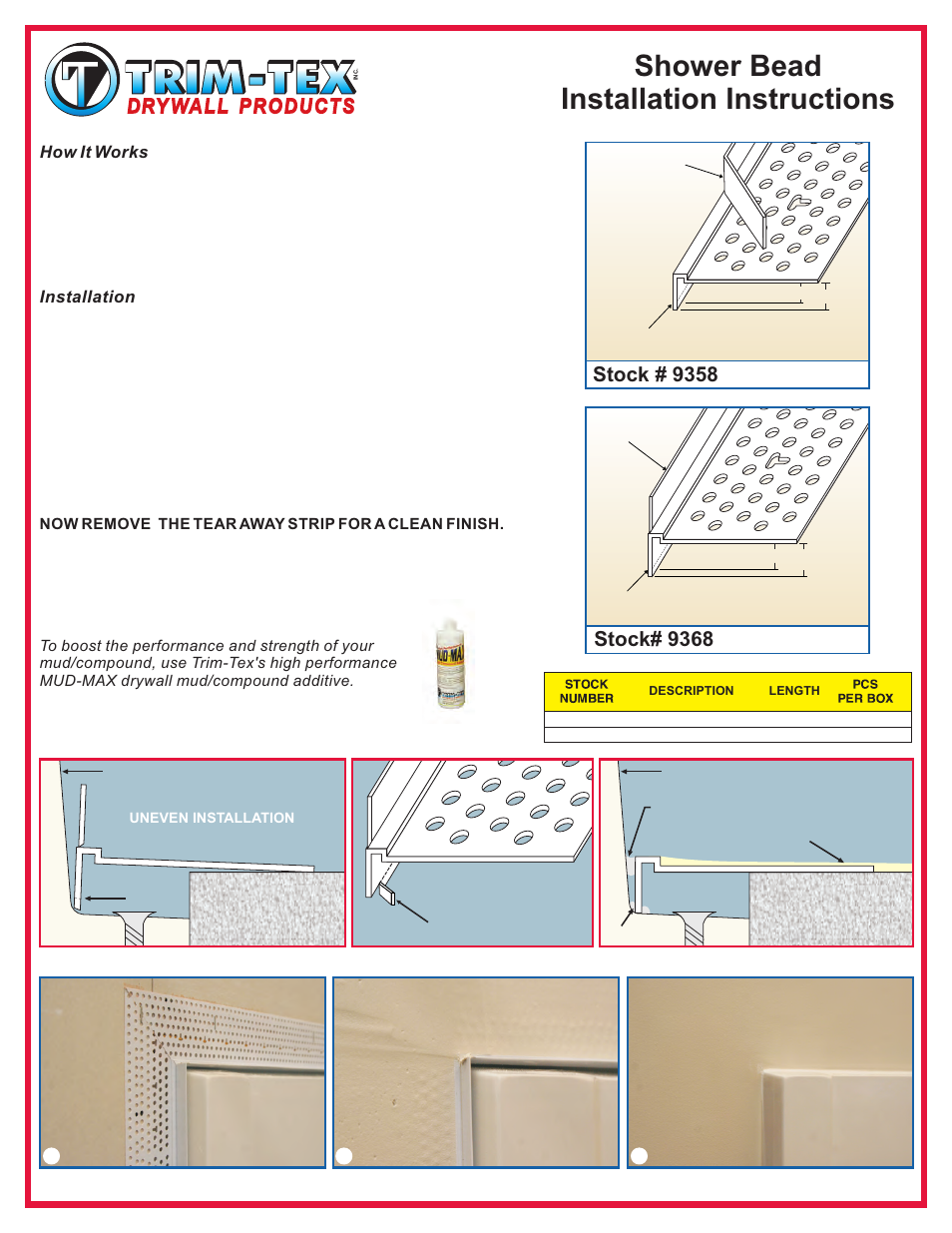 Trim-Tex Shower Bead User Manual | 2 pages