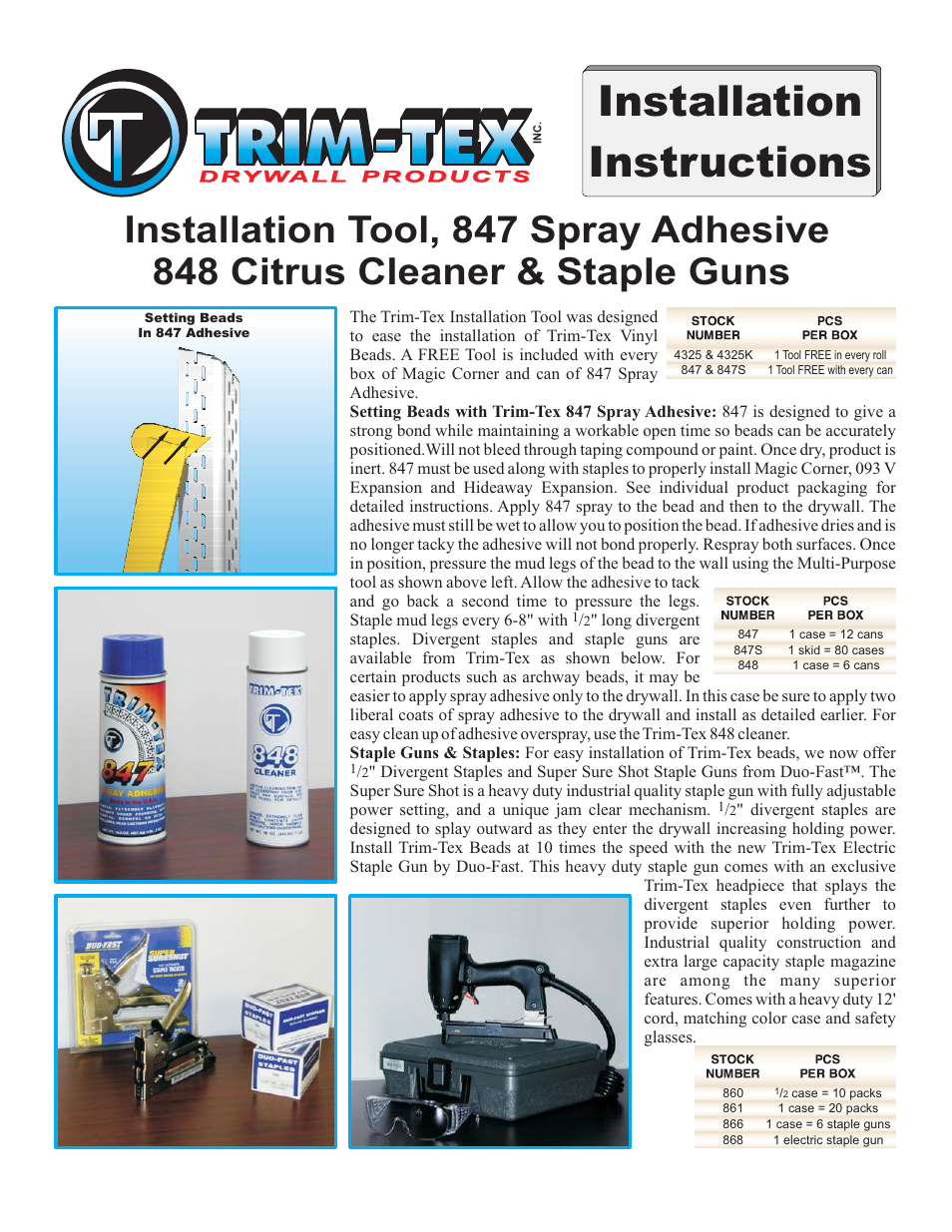 Trim-Tex Spray Adhesive and Stapler User Manual | 1 page