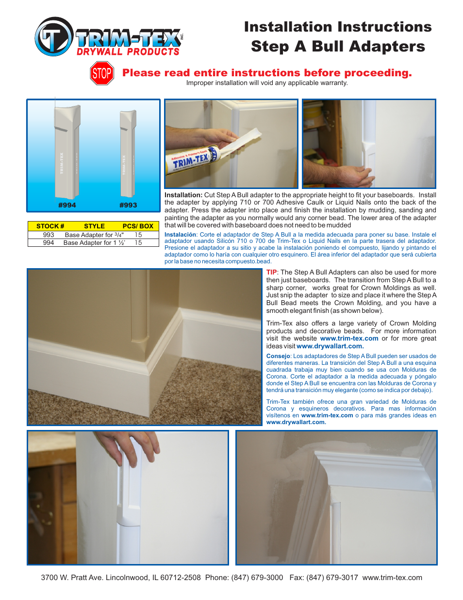 Trim-Tex Step A Bull Adapters User Manual | 1 page