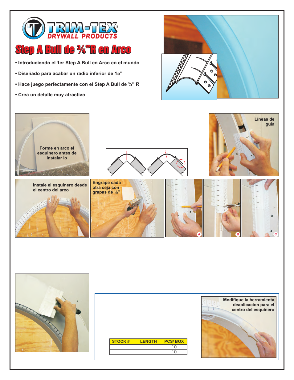 Step a bull de ¾”r en arco | Trim-Tex Step A Bull Arch User Manual | Page 2 / 2