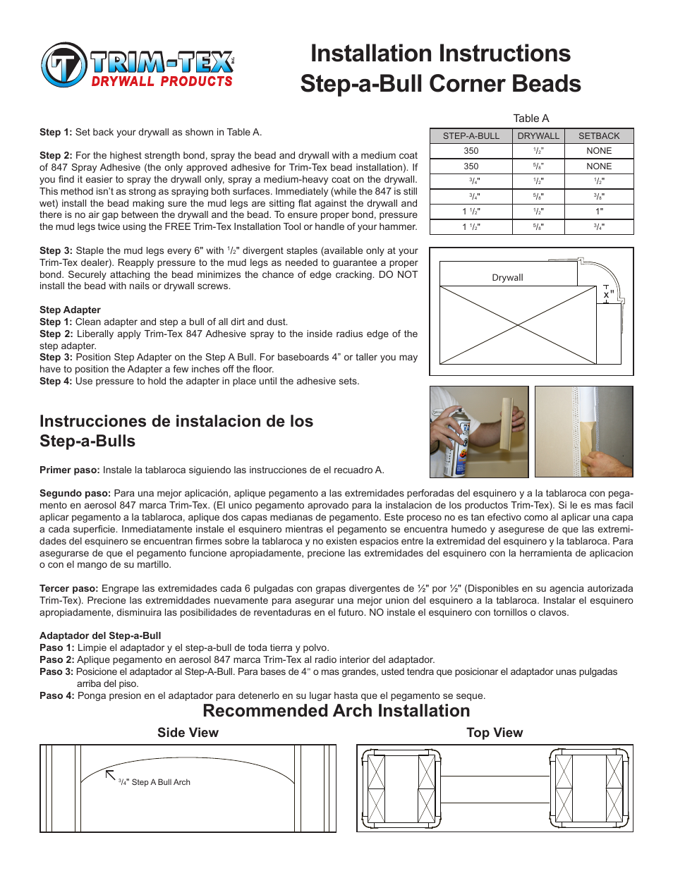 Trim-Tex Step A Bull User Manual | 1 page