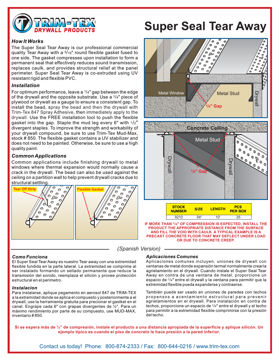 Trim-Tex Super Seal Tear Away User Manual | 2 pages