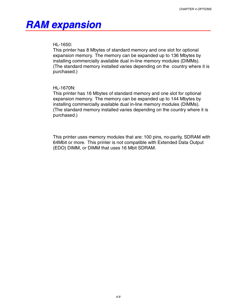 Ram expansion, See ram expansion, In this chapter | Brother HL-1650/1670N User Manual | Page 130 / 235