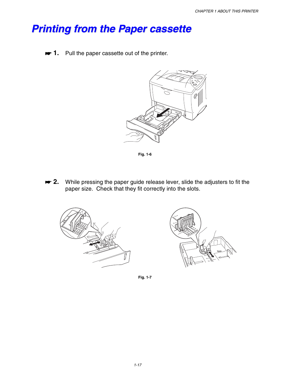 Printing from the paper cassette, Printing from the paper cassette -17 | Brother HL-1650/1670N User Manual | Page 27 / 235