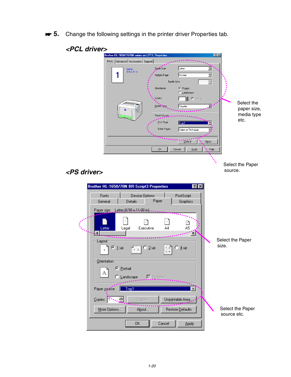 Pcl driver, Ps driver | Brother HL-1650/1670N User Manual | Page 30 / 235