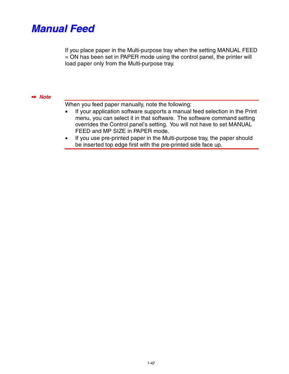 Manual feed, Manual feed -42 | Brother HL-1650/1670N User Manual | Page 52 / 235