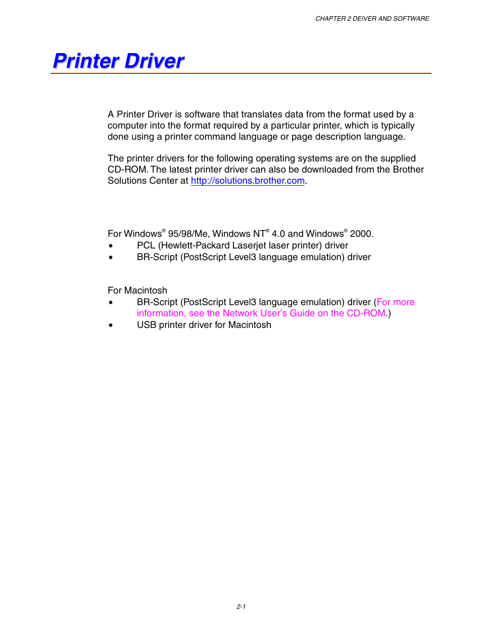 Printer driver | Brother HL-1650/1670N User Manual | Page 54 / 235