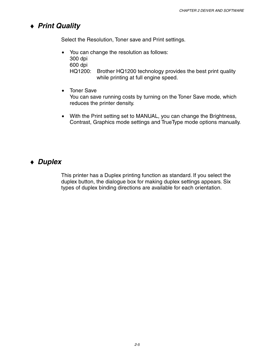 Print quality, Duplex | Brother HL-1650/1670N User Manual | Page 58 / 235