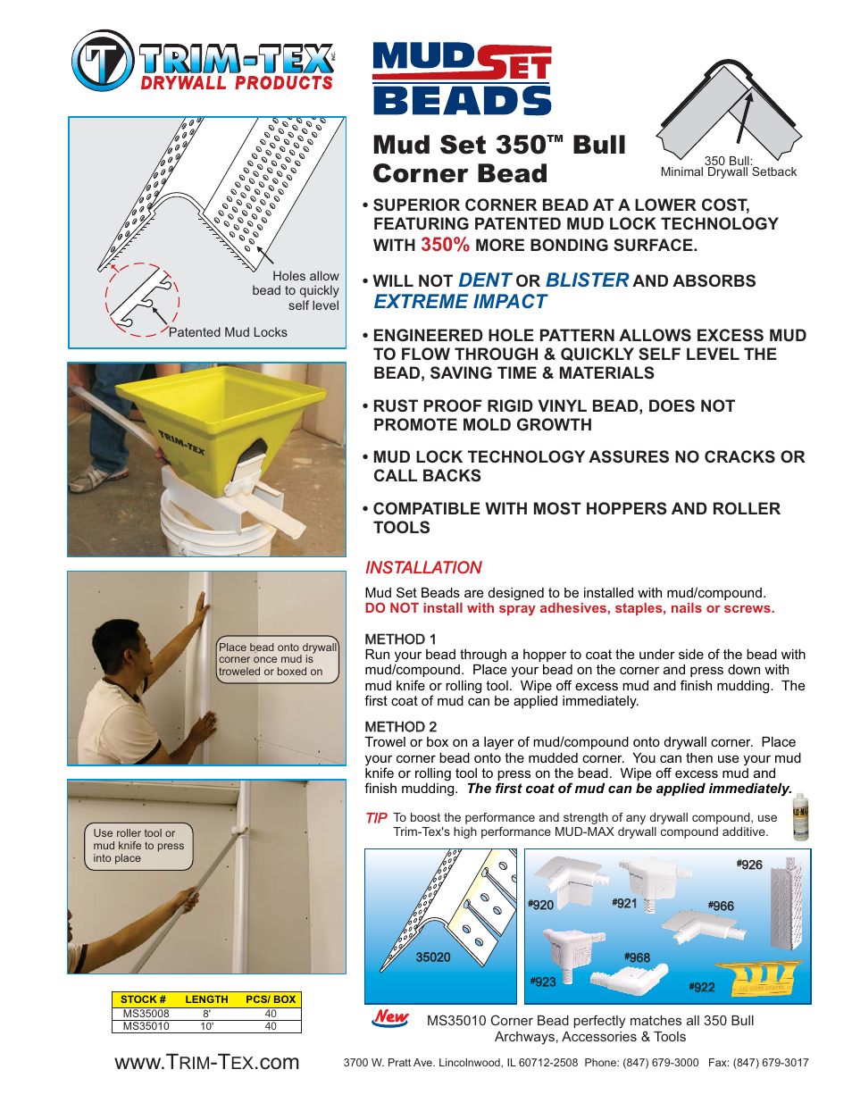 Trim-Tex Mud Set 350 Bull User Manual | 2 pages