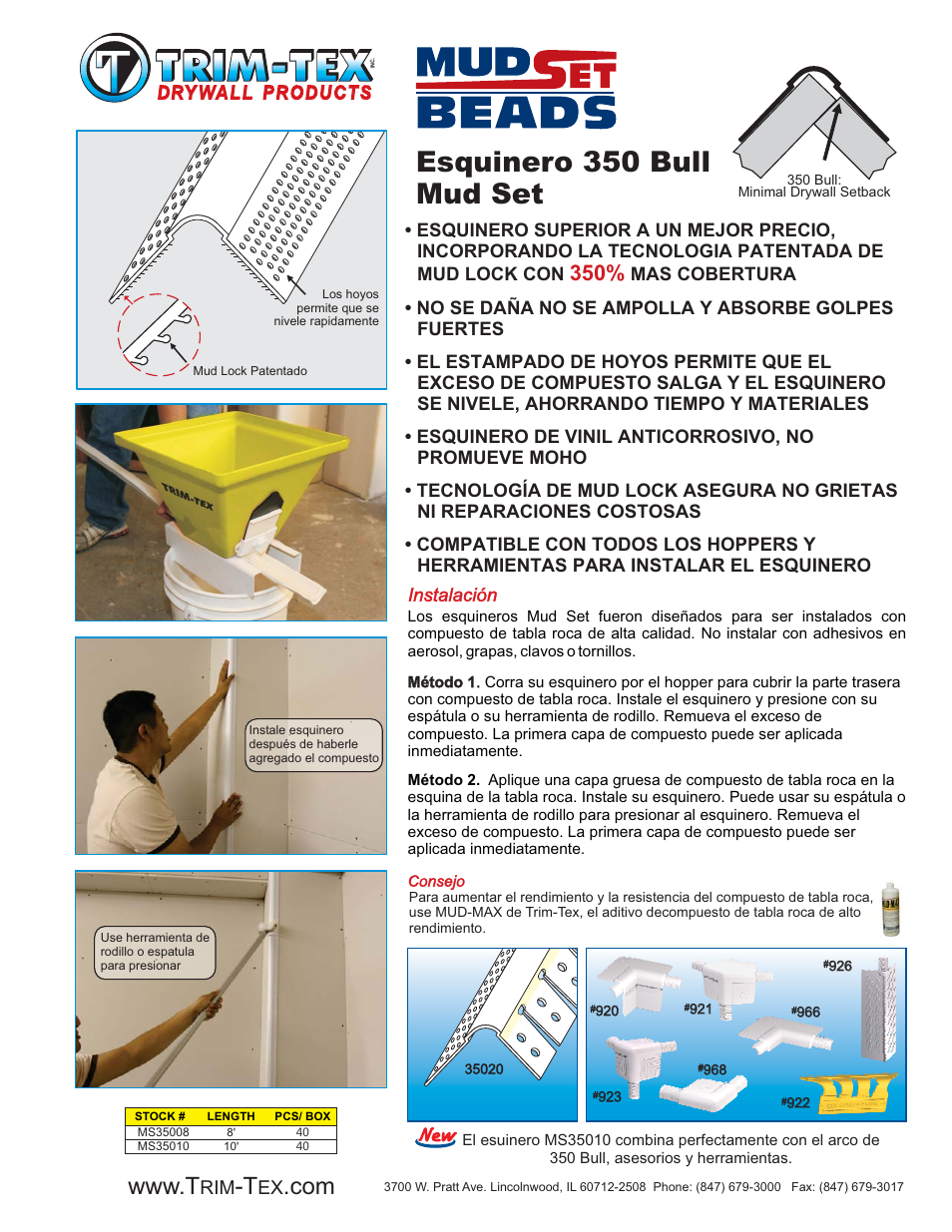 Esquinero 350 bull mud set, Rim ex | Trim-Tex Mud Set 350 Bull User Manual | Page 2 / 2