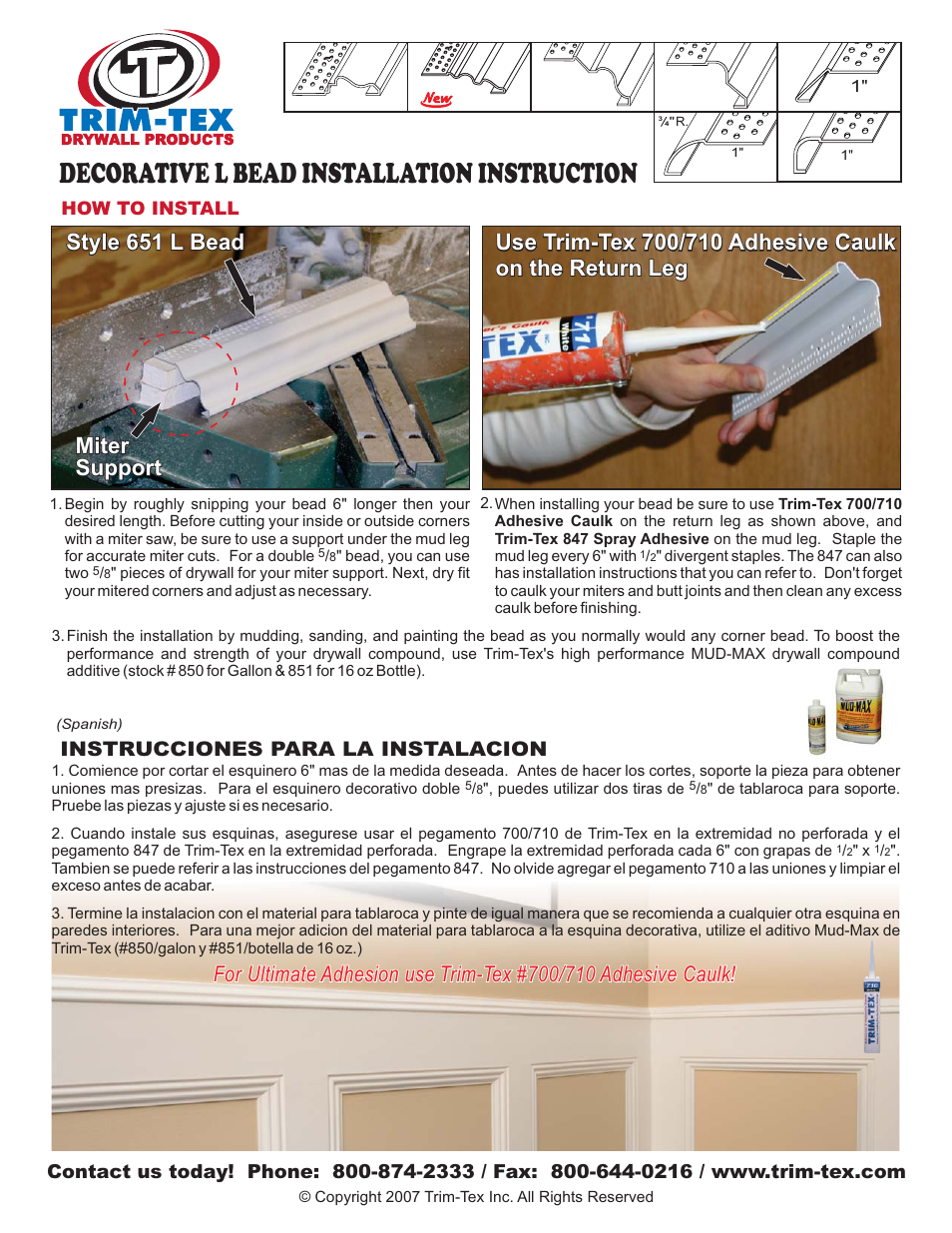 Trim-Tex Decorative L Bead User Manual | 1 page