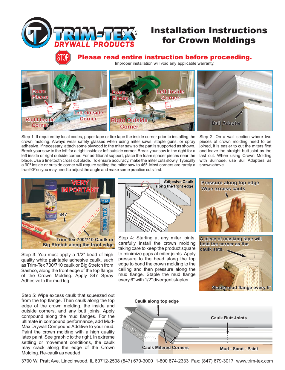 Trim-Tex Crown Molding User Manual | 2 pages