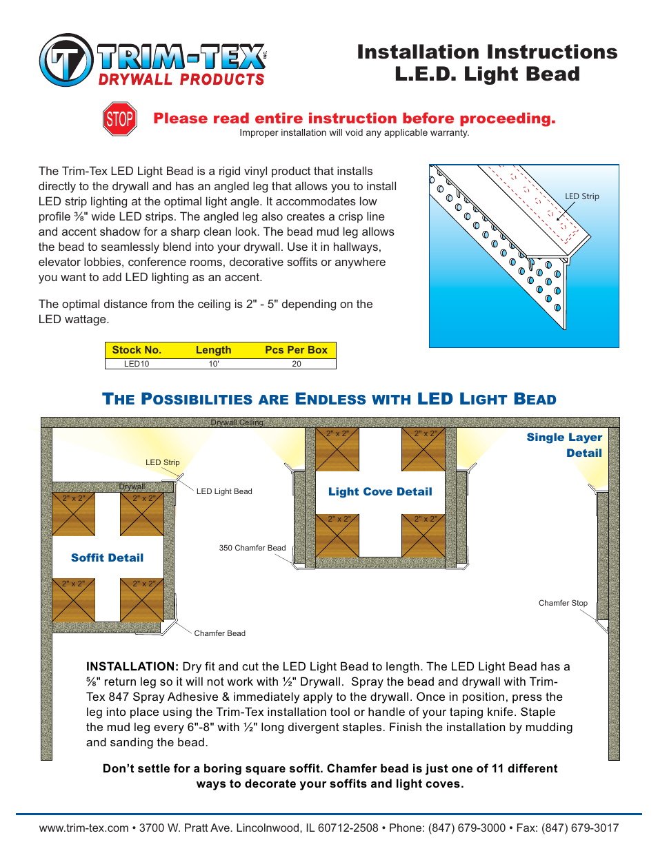 Trim-Tex LED Light Bead User Manual | 1 page