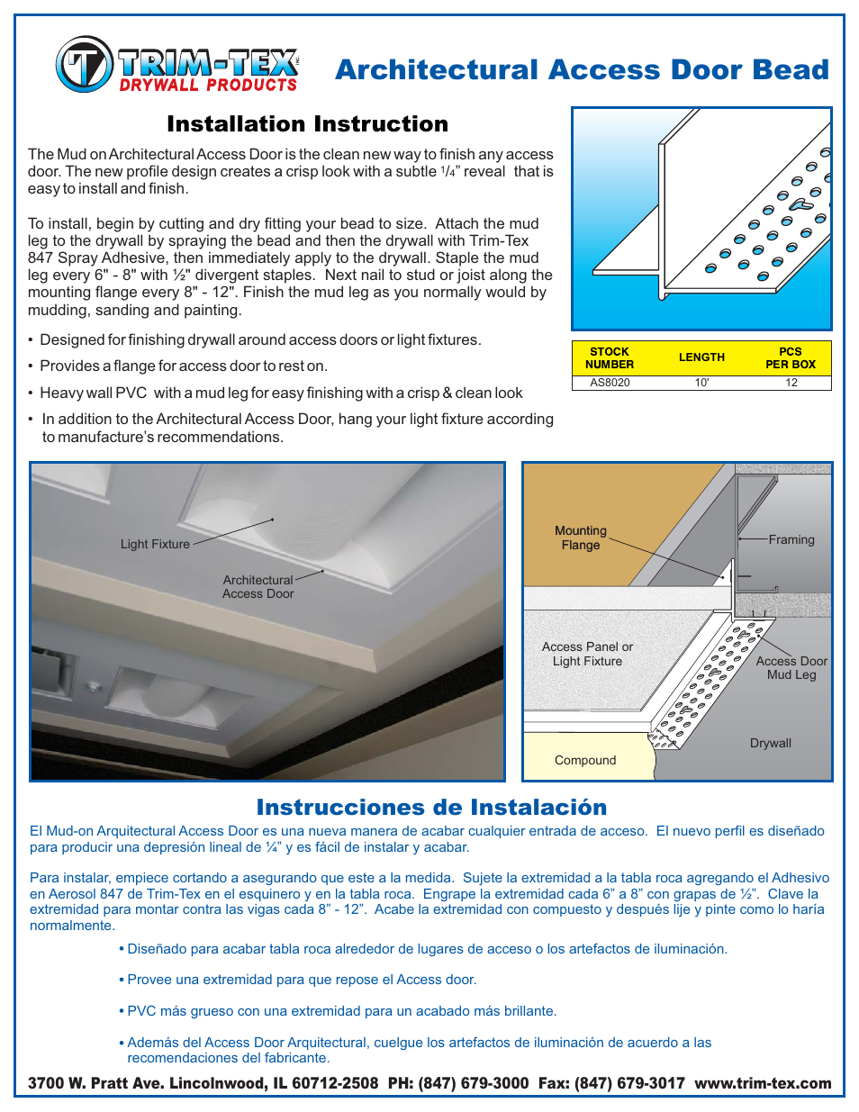 Trim-Tex Architectural Access Door Bead User Manual | 1 page