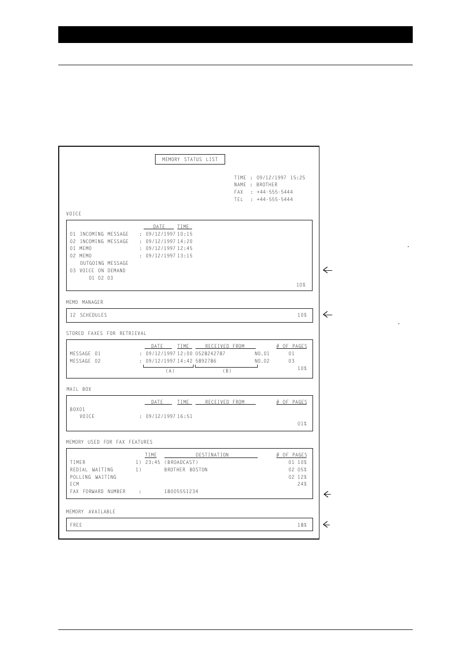 6 printing reports and lists - chapter 13, Example shown is for fax 1030 plus) | Brother Fax-1020Plus User Manual | Page 187 / 204