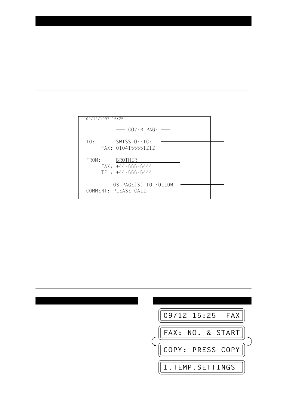 When using the cover page temporarily | Brother Fax-1020Plus User Manual | Page 77 / 204