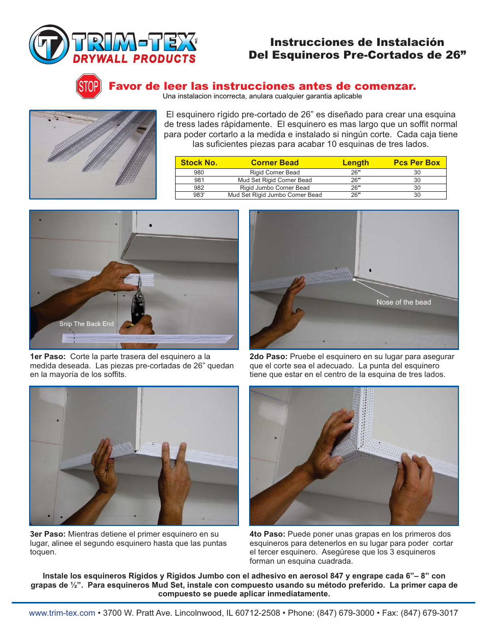 Trim-Tex Premitered 26 inch Corners User Manual | Page 2 / 2