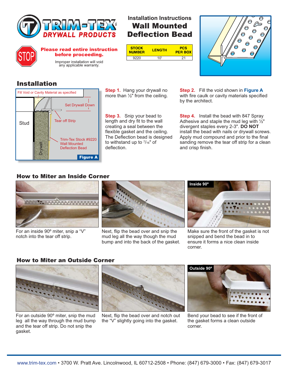 Trim-Tex Wall Mounted Deflection Bead User Manual | 1 page