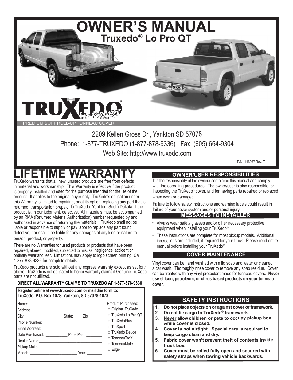 TruXedo Lo Pro QT User Manual | 4 pages