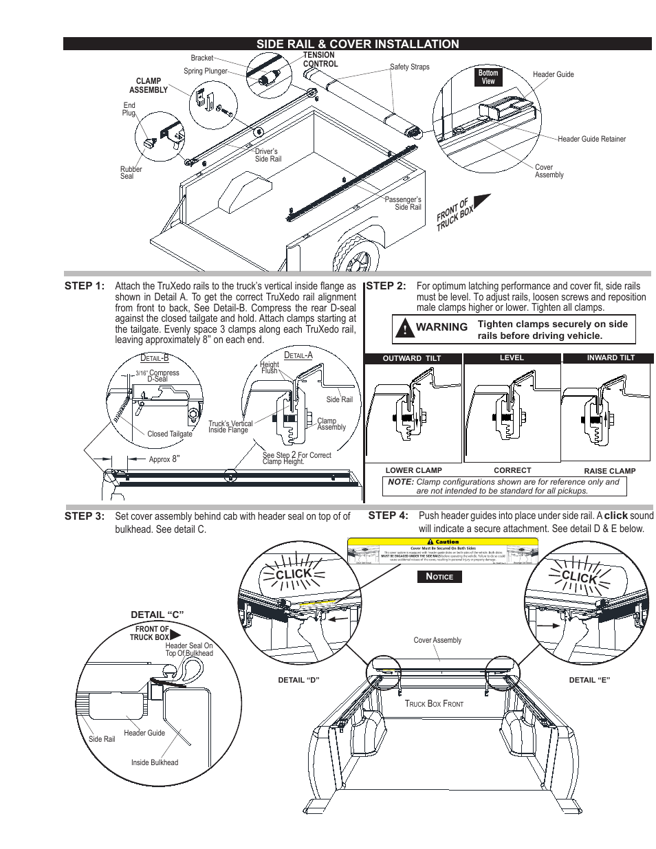 Side rail & cover installation, Click | TruXedo Lo Pro QT User Manual | Page 2 / 4
