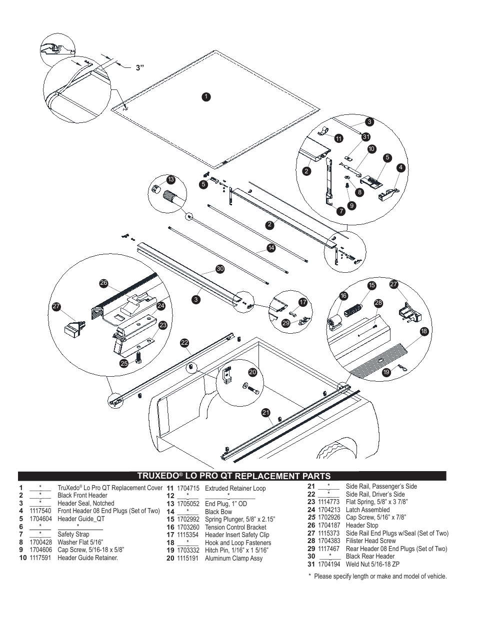 Truxedo, Lo pro qt replacement parts | TruXedo Lo Pro QT User Manual | Page 4 / 4