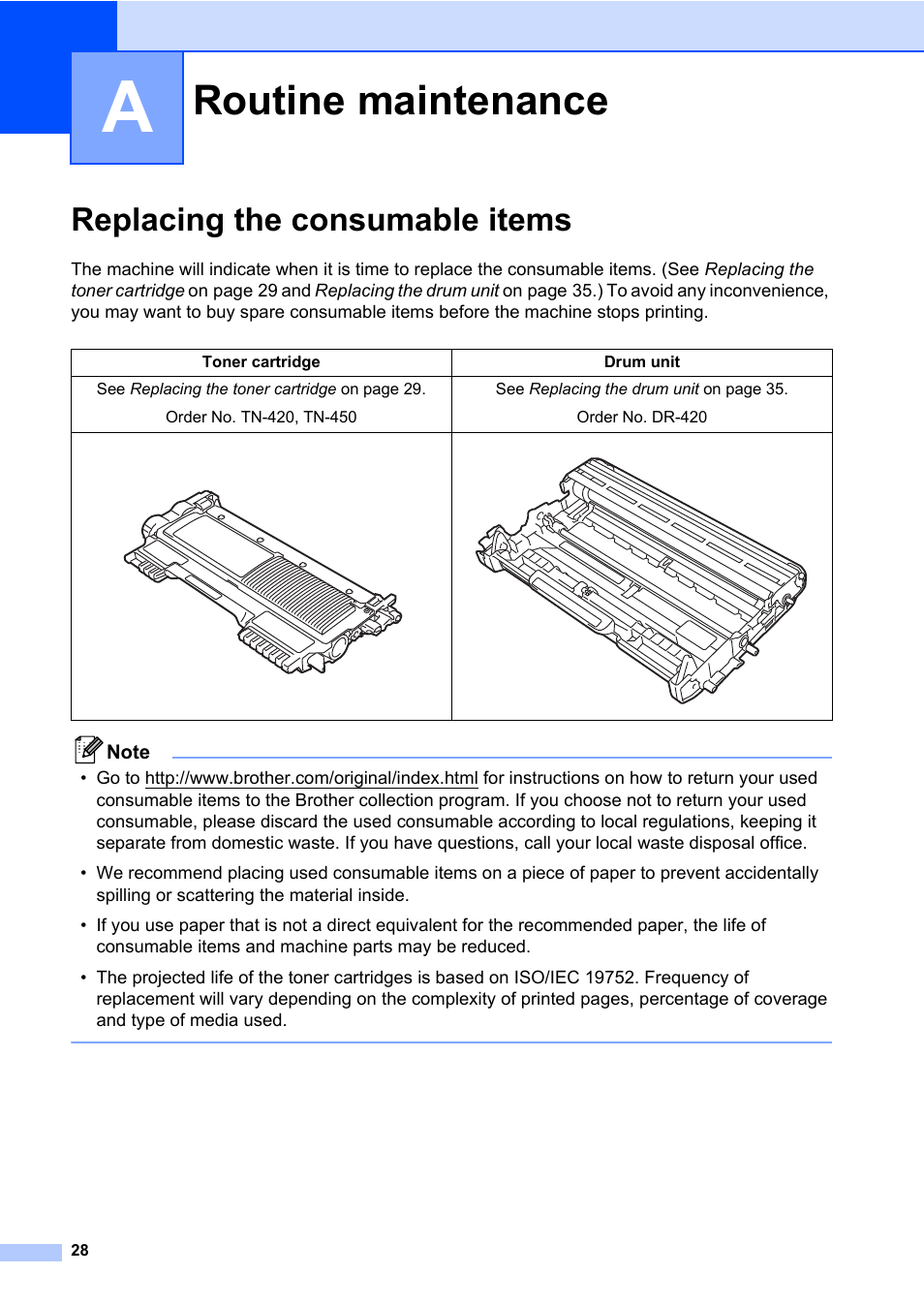 A routine maintenance, Replacing the consumable items, Routine maintenance | Brother HL-2280DW User Manual | Page 42 / 112