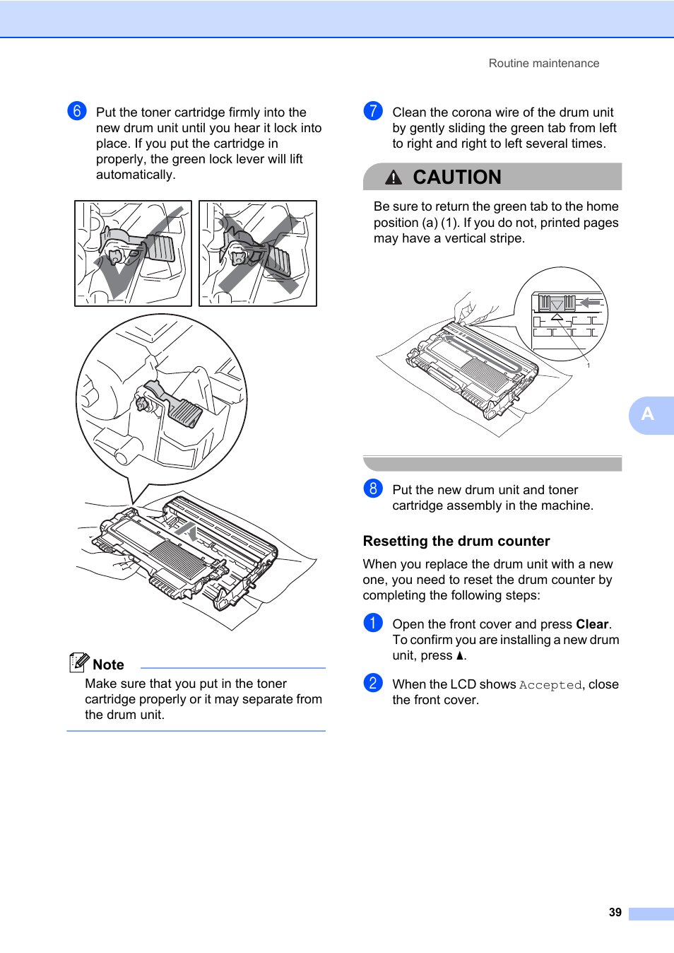 Resetting the drum counter, Caution | Brother HL-2280DW User Manual | Page 53 / 112