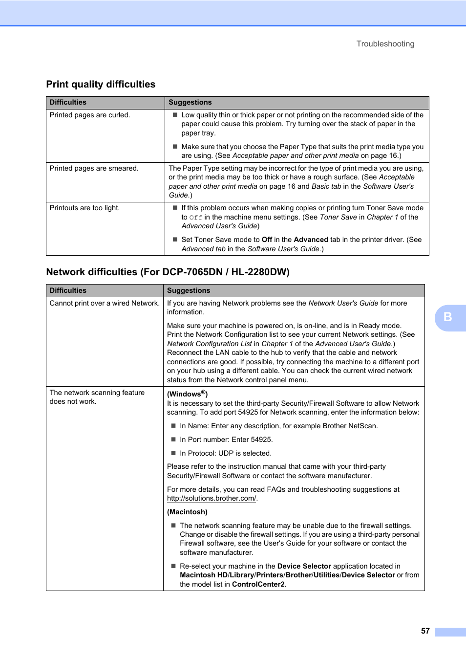 Print quality difficulties | Brother HL-2280DW User Manual | Page 71 / 112