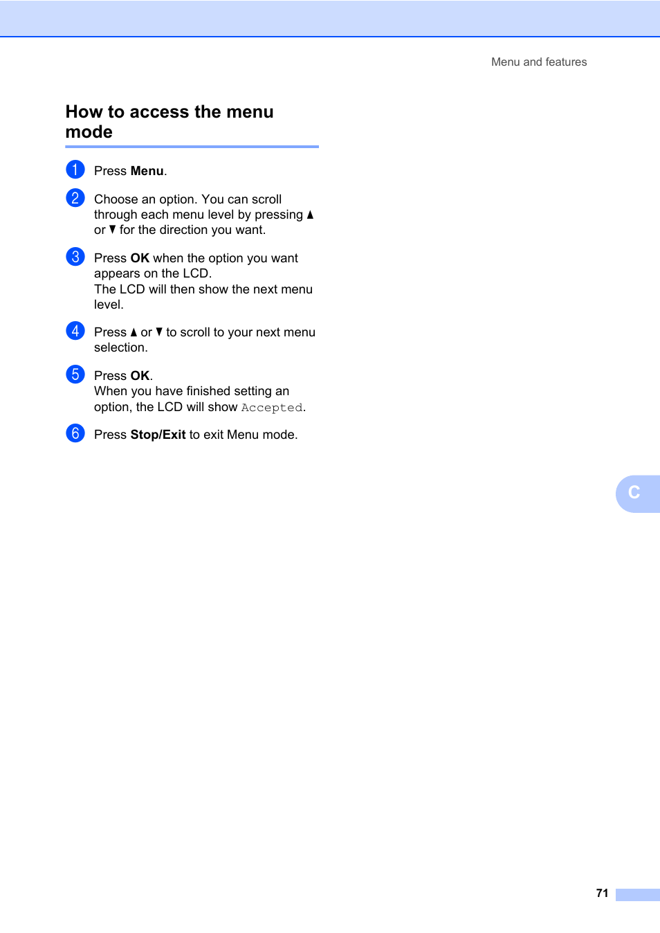 How to access the menu mode | Brother HL-2280DW User Manual | Page 85 / 112