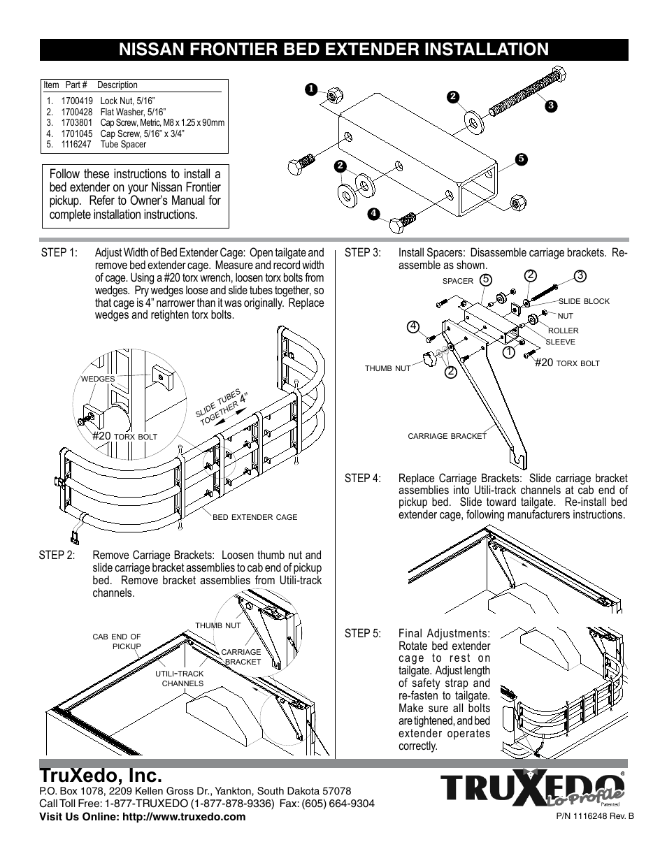 TruXedo Nissan Frontier Bed Extender 2005-2007 User Manual | 1 page