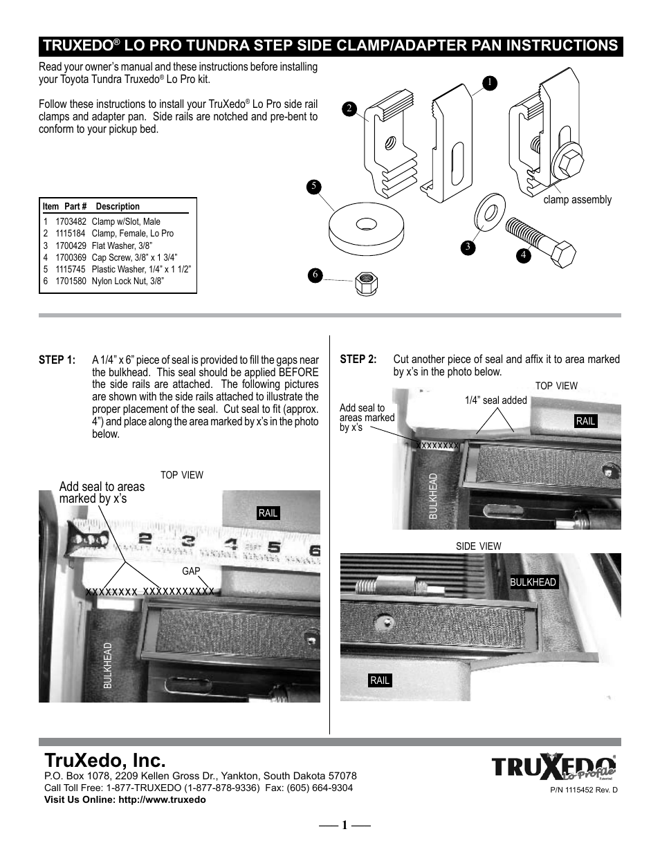 TruXedo Toyota Tundra Stepside User Manual | 2 pages