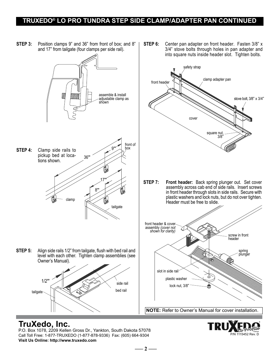 Truxedo, inc, Truxedo | TruXedo Toyota Tundra Stepside User Manual | Page 2 / 2