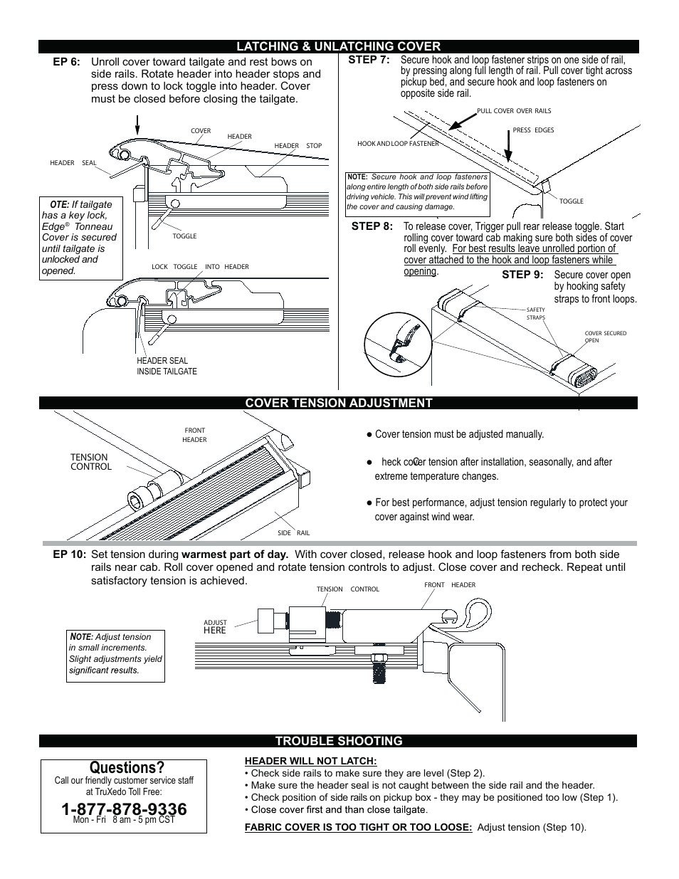 Questions, Trouble shooting | TruXedo Edge User Manual | Page 4 / 4