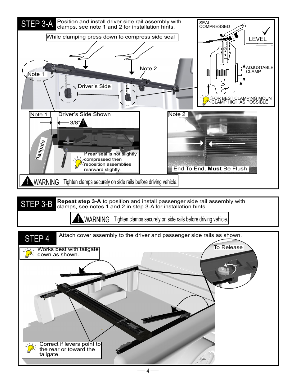Step 3-a, Step 3-b, Step 4 | Warning | TruXedo Deuce User Manual | Page 4 / 10