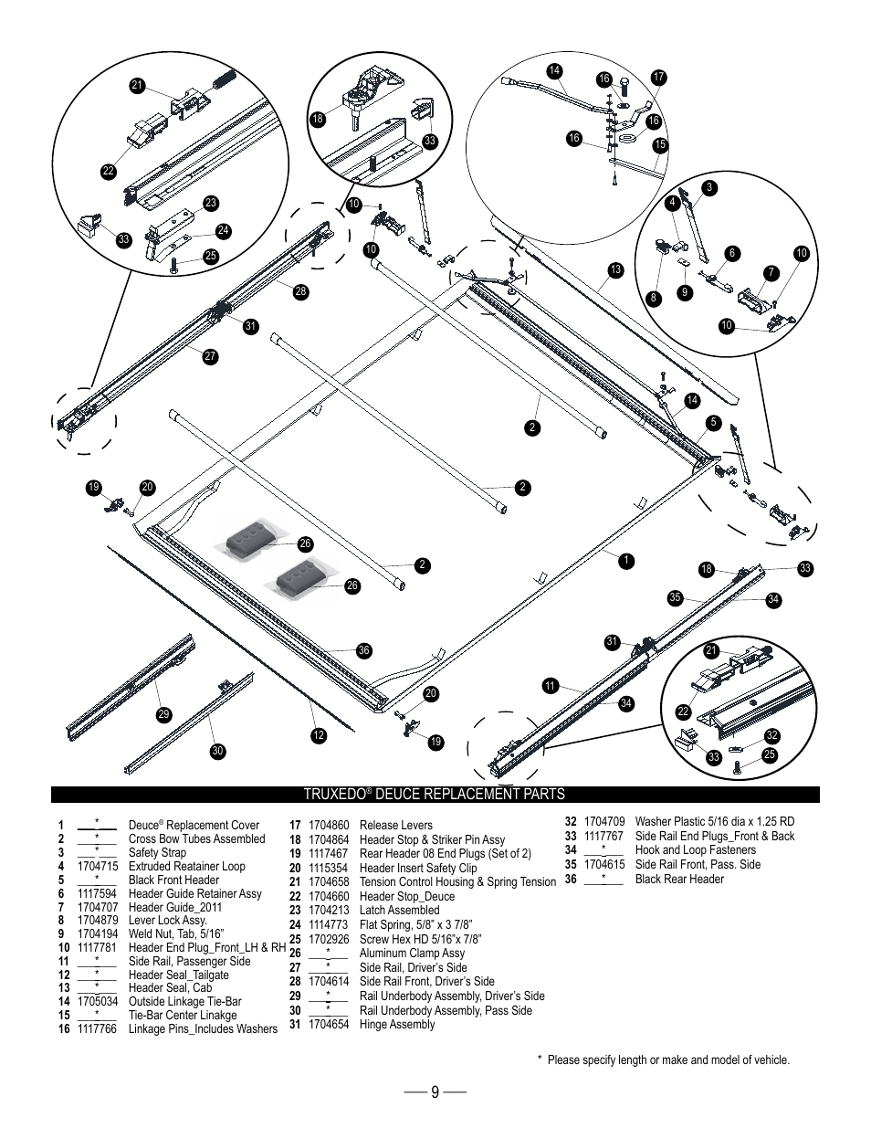 Truxedo, Deuce replacement parts | TruXedo Deuce User Manual | Page 9 / 10
