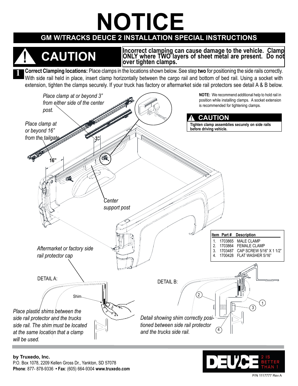 TruXedo Deuce 2 GM With Track System User Manual | 2 pages