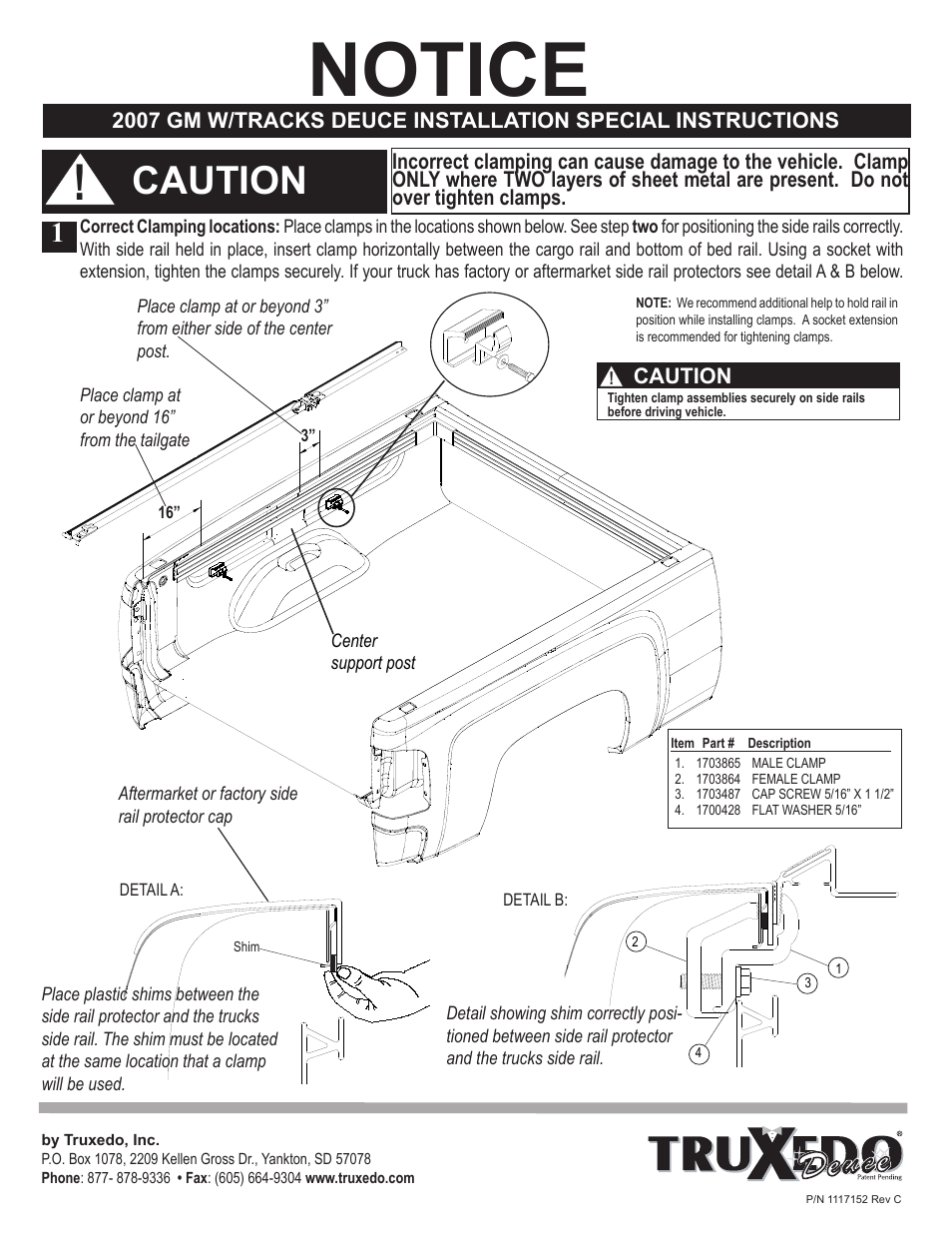 TruXedo GM with Tracks 2007-2009 User Manual | 2 pages