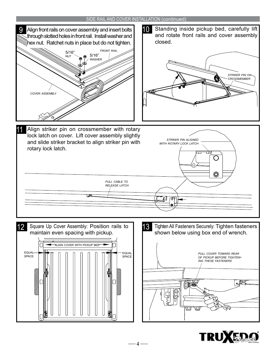 Side rail and cover installation (continued) | TruXedo Deuce Covers manufactured before 12/17/12 User Manual | Page 4 / 8