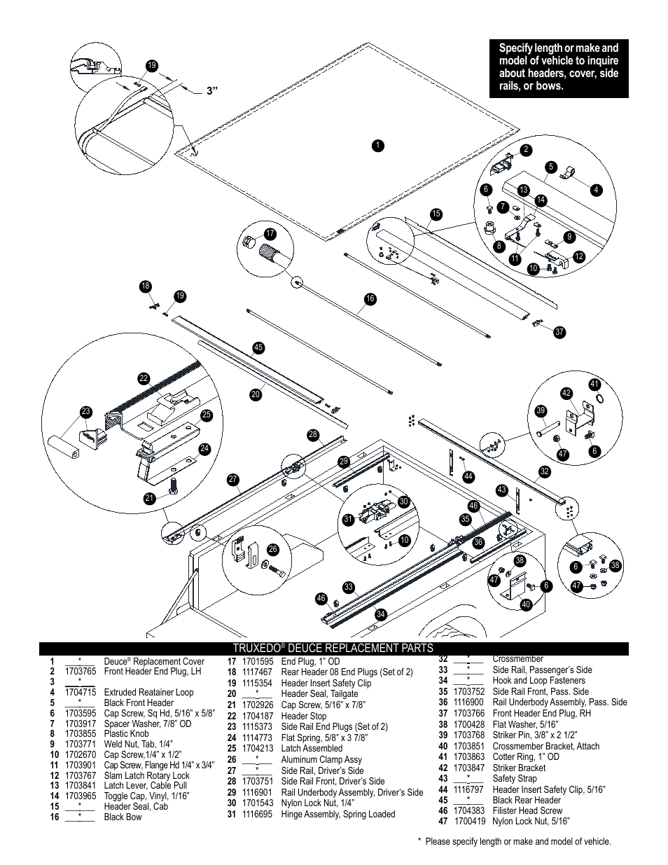 Deuce replacement parts | TruXedo Deuce Covers manufactured before 12/17/12 User Manual | Page 7 / 8
