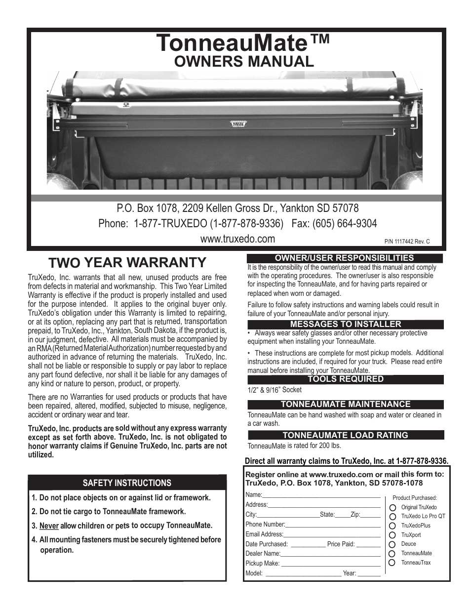 TruXedo TonneauMate User Manual | 4 pages