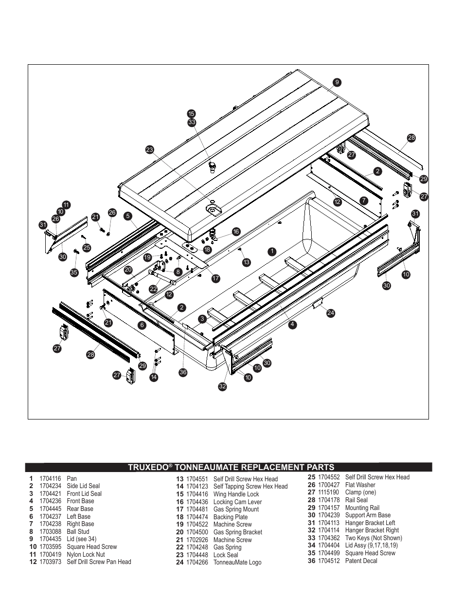 Truxedo, Tonneaumate replacement parts | TruXedo TonneauMate User Manual | Page 2 / 4