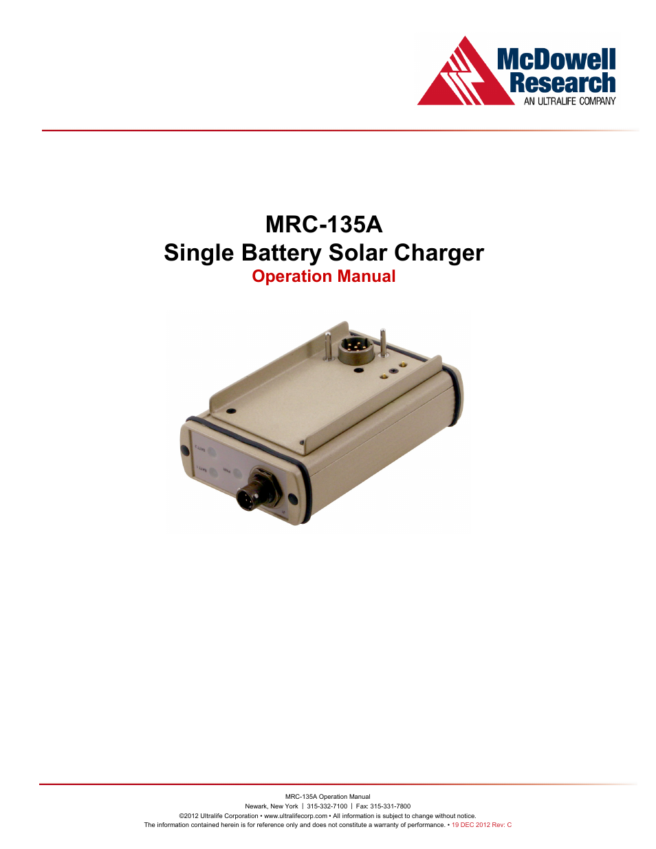 Ultralife MRC-135A User Manual | 10 pages